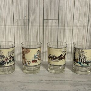 4- Arbys Collector's Series 1978 & 1981 Currier & Ives Christmas Holiday Glasses